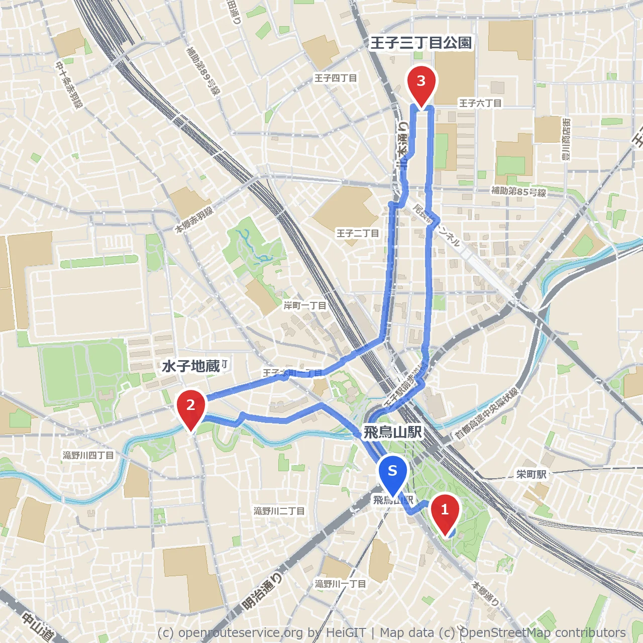 渋沢史料館と水子地蔵を訪ねる静かな散歩道 のコースマップ
