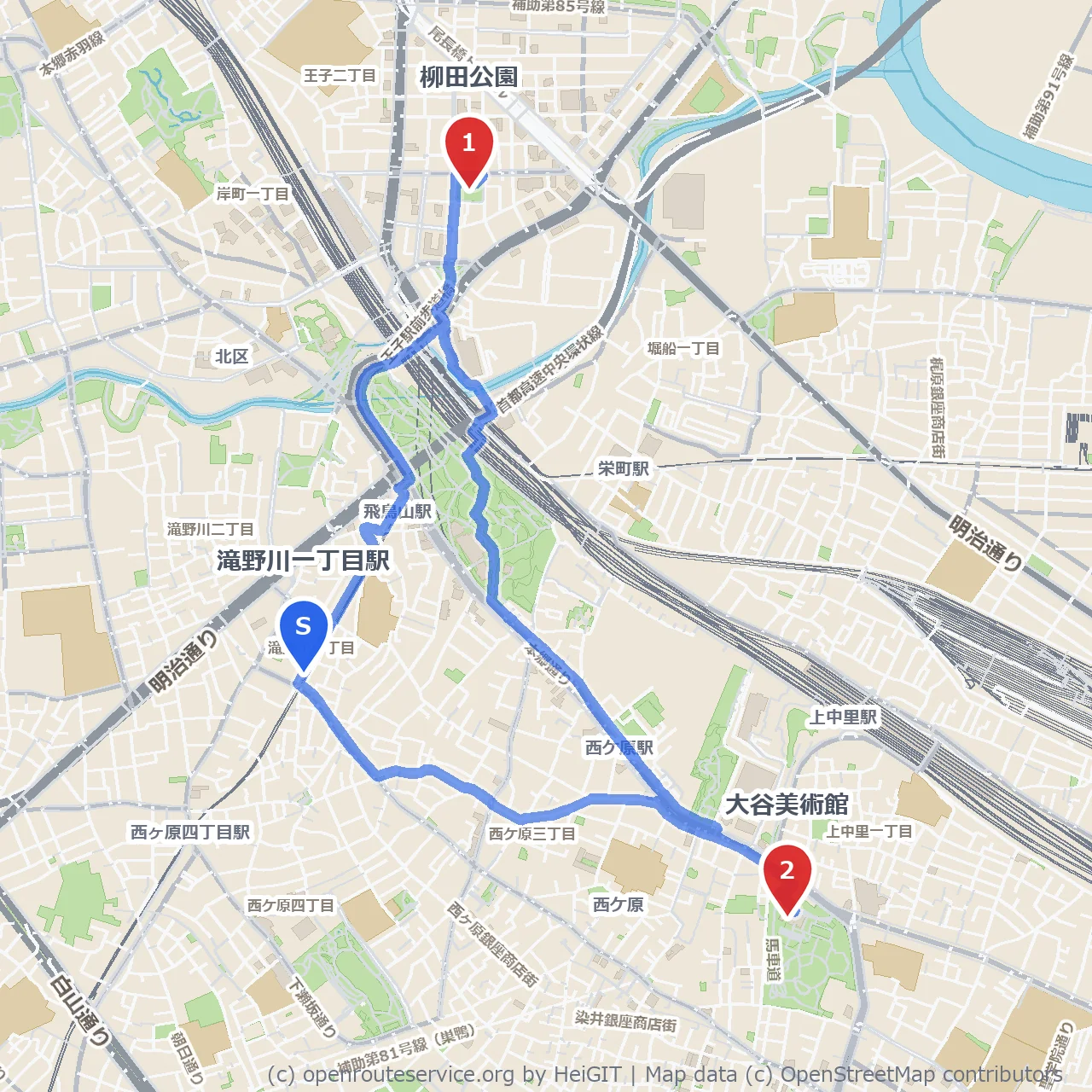柳田公園から大谷美術館を巡る静かな散策路 のコースマップ